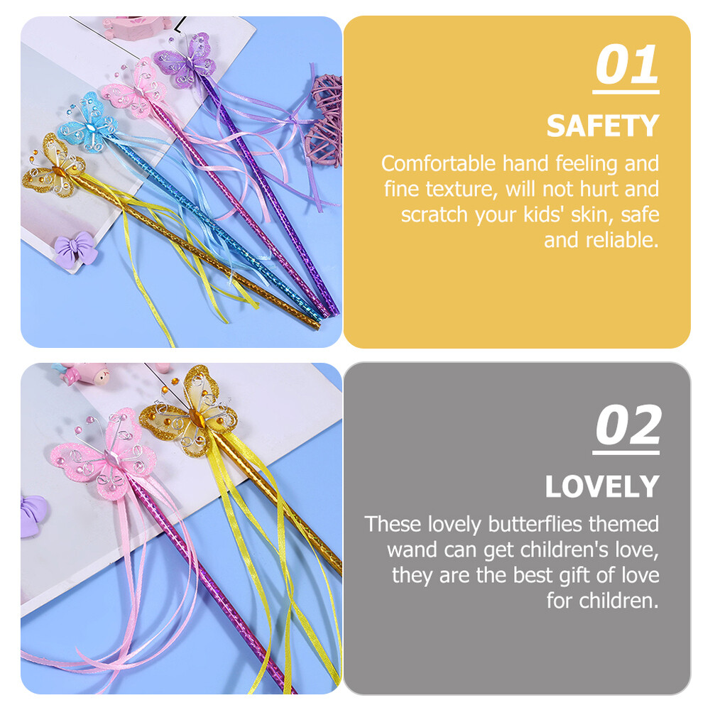 4PCS Pink Butterflies Fairy Wands Glitter Wand for Kids Fairy Godmother Wand