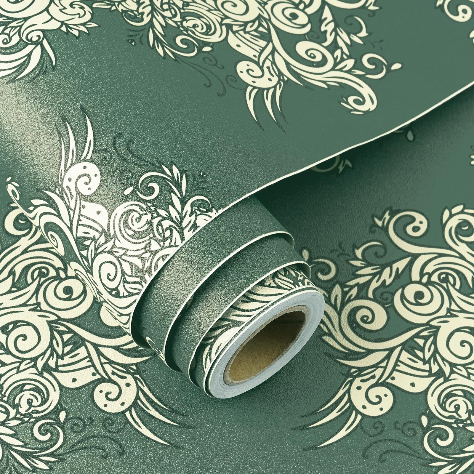 FunStick Damask Wallpaper Peel and Stick Vintage Green Victorian Wallpaper Re…