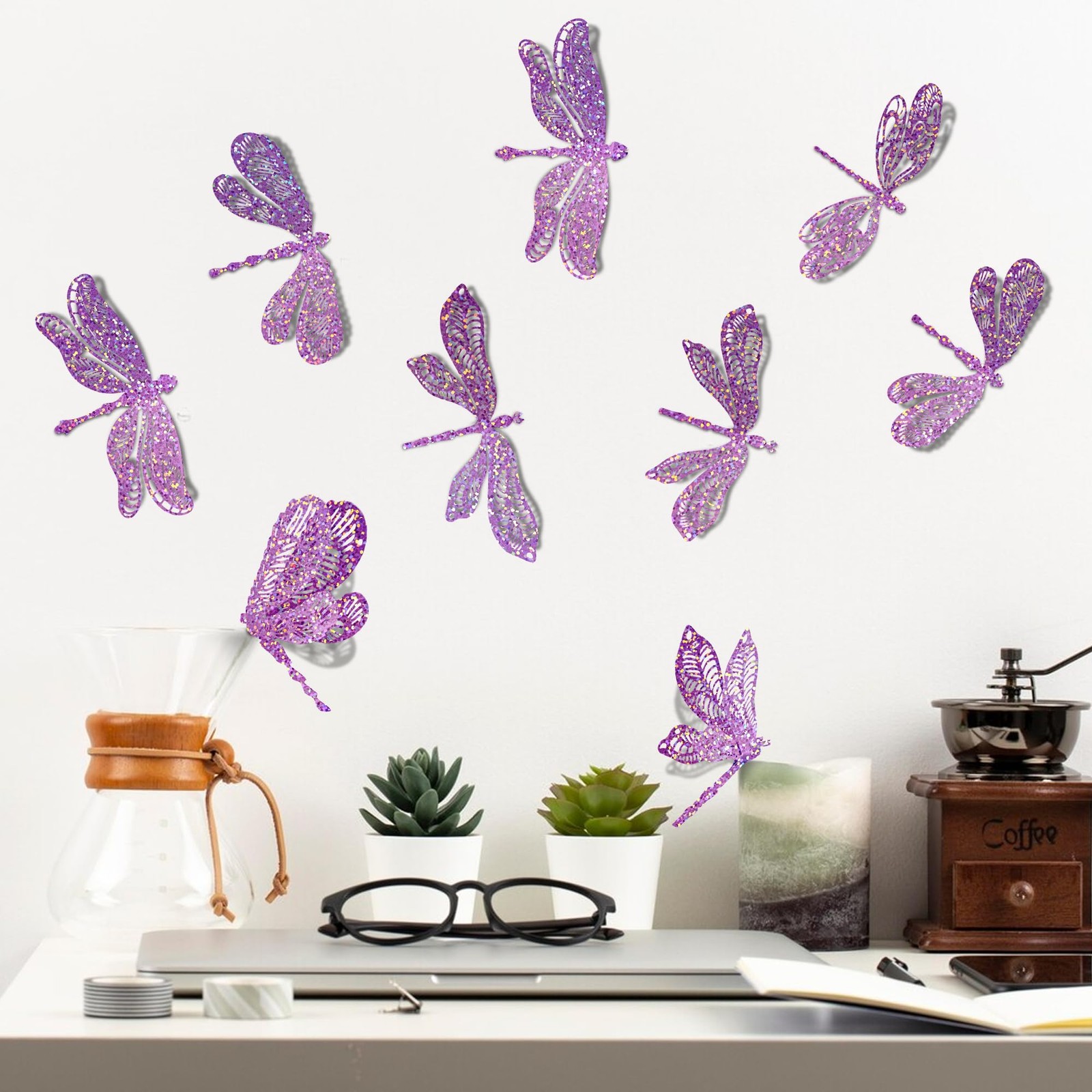 60 Pcs 3D Sequined Iridescent Dragonfly Wall Decor Stickers,Removable Glitter…