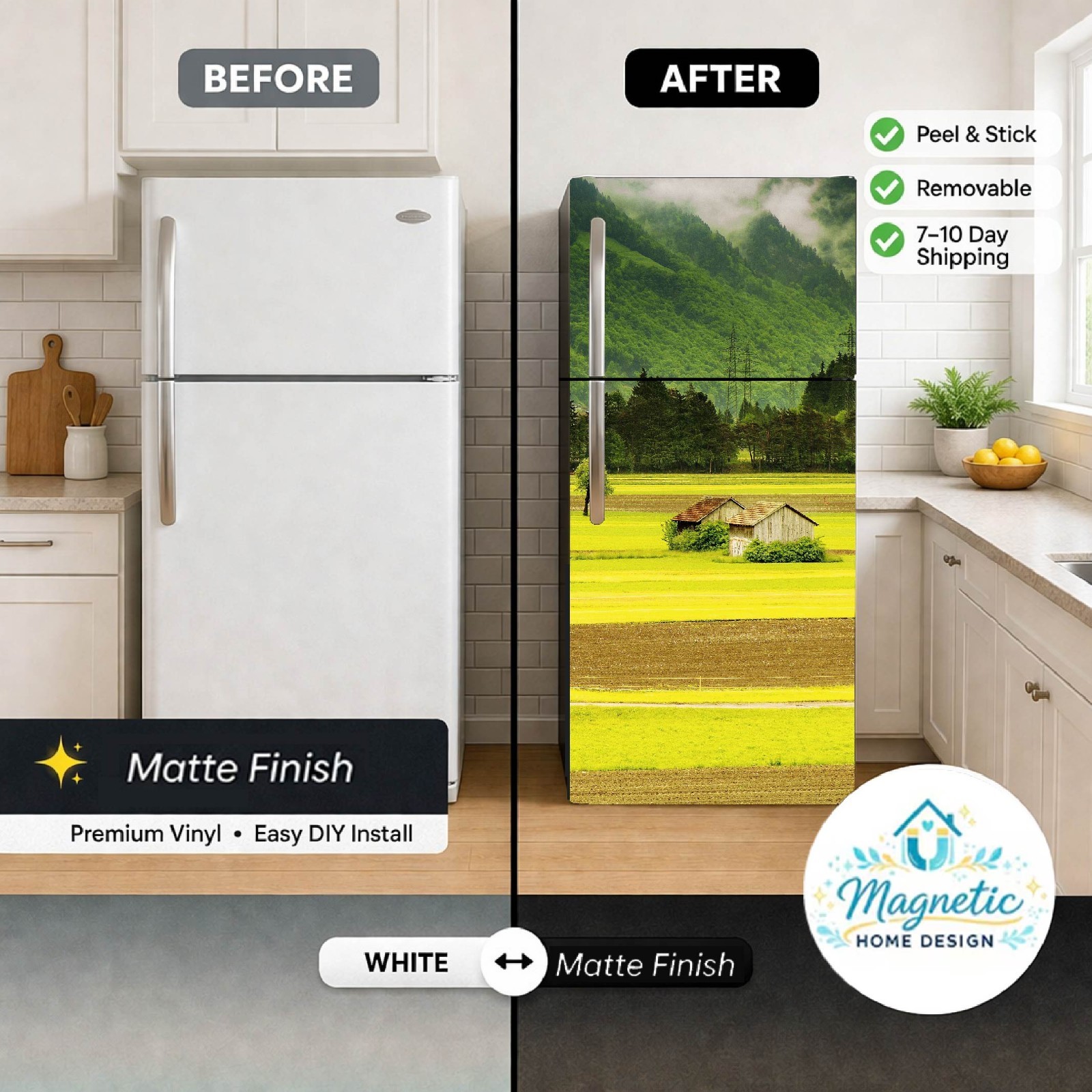 Fridge Vinyl Wrap Sticker Waterproof Peel Stick Removable – Size 36×70"