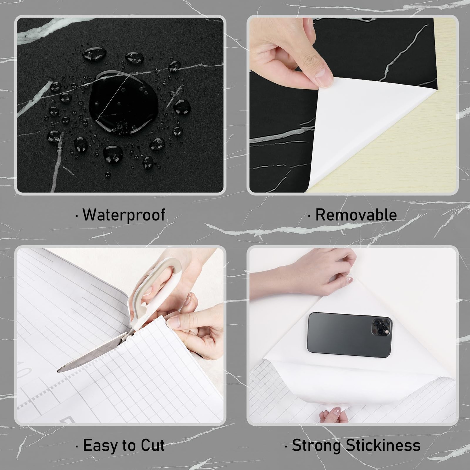 Wallercity Thick Matte Black Marble Contact Paper Granite Peel and Stick Wall…