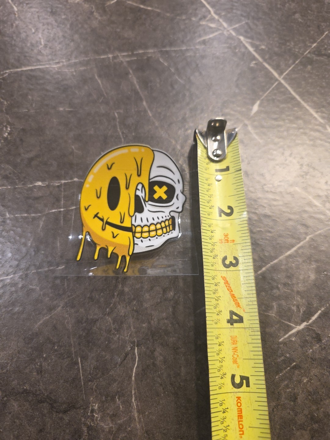 Melting Smiley Face Skull Split UVDTF Raised Decal Sticker Waterproof Gold Grill