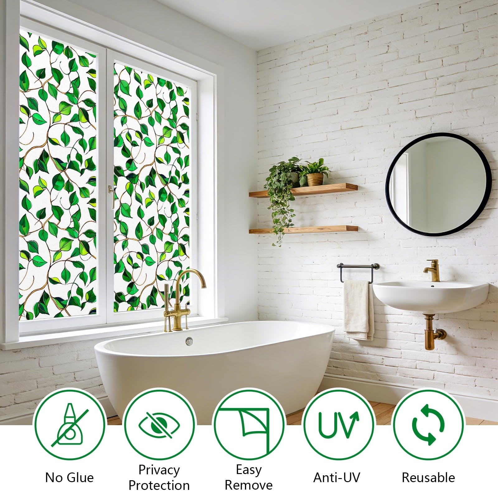 Kromapolis Privacy Window Film Frosted Glass Static Cling, Front Door Heat UV…