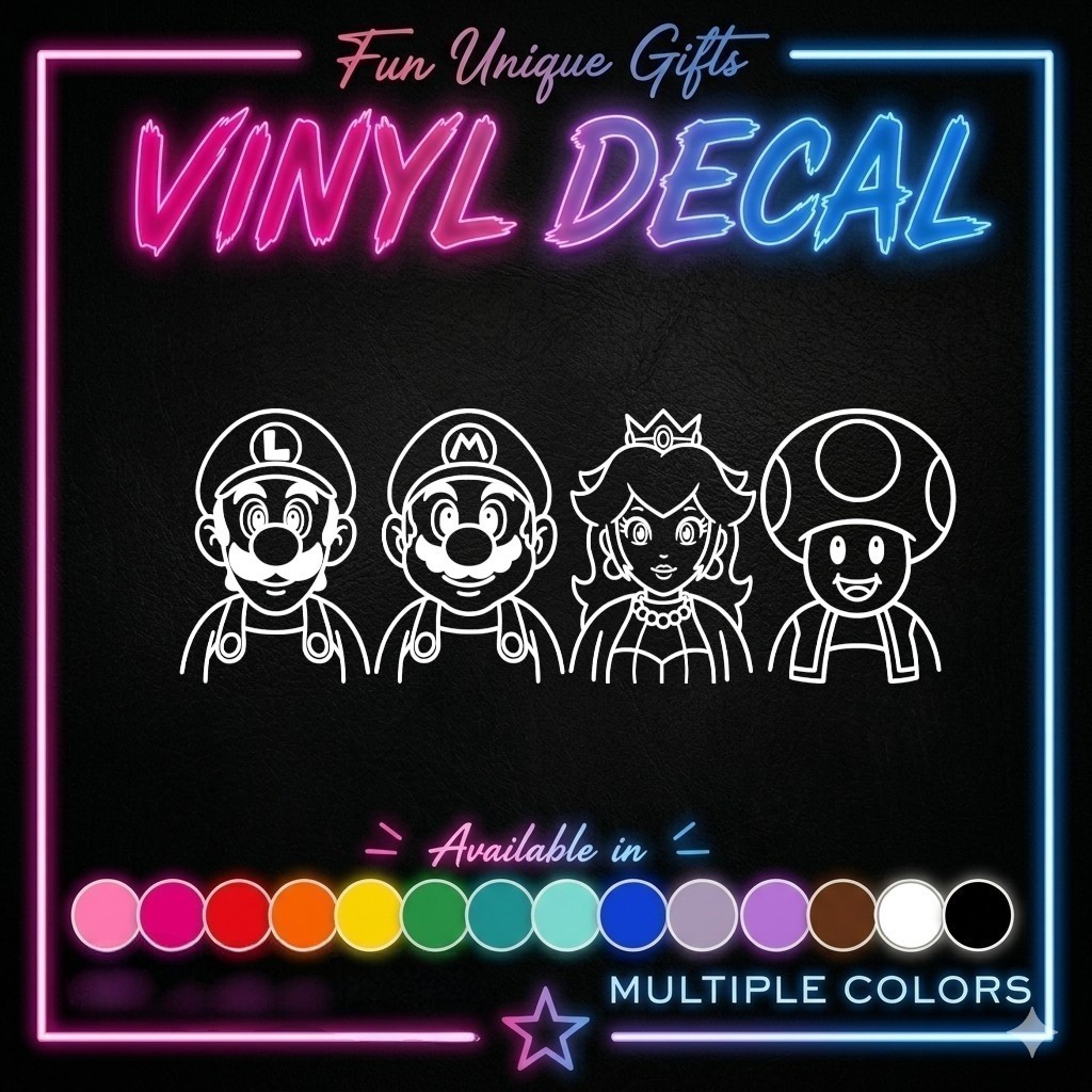 Mario Luigi Peach Toad 4" high Vinyl Decal Sticker Car Window Laptop FREE SHIP