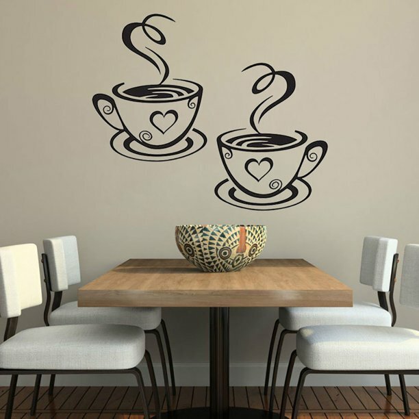 Dual Coffee Cup Pattern Sticker Wall Decals Home Art Decor