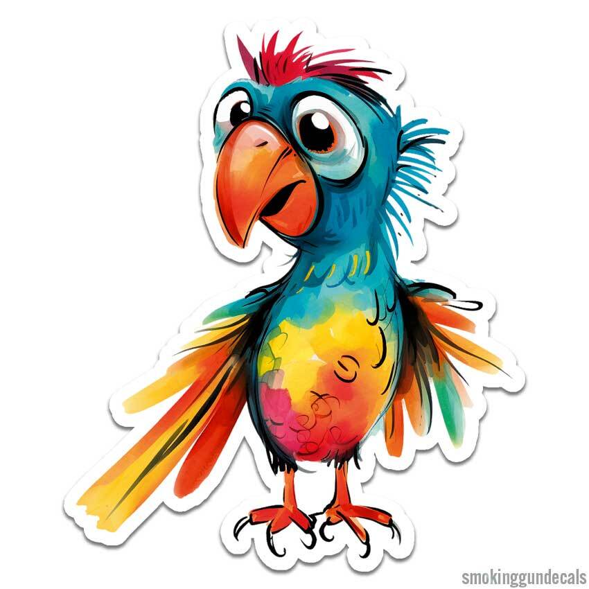 Cute Parrot Bird, Vinyl Decal Sticker, Indoor Outdoor, 3 Sizes, #12493
