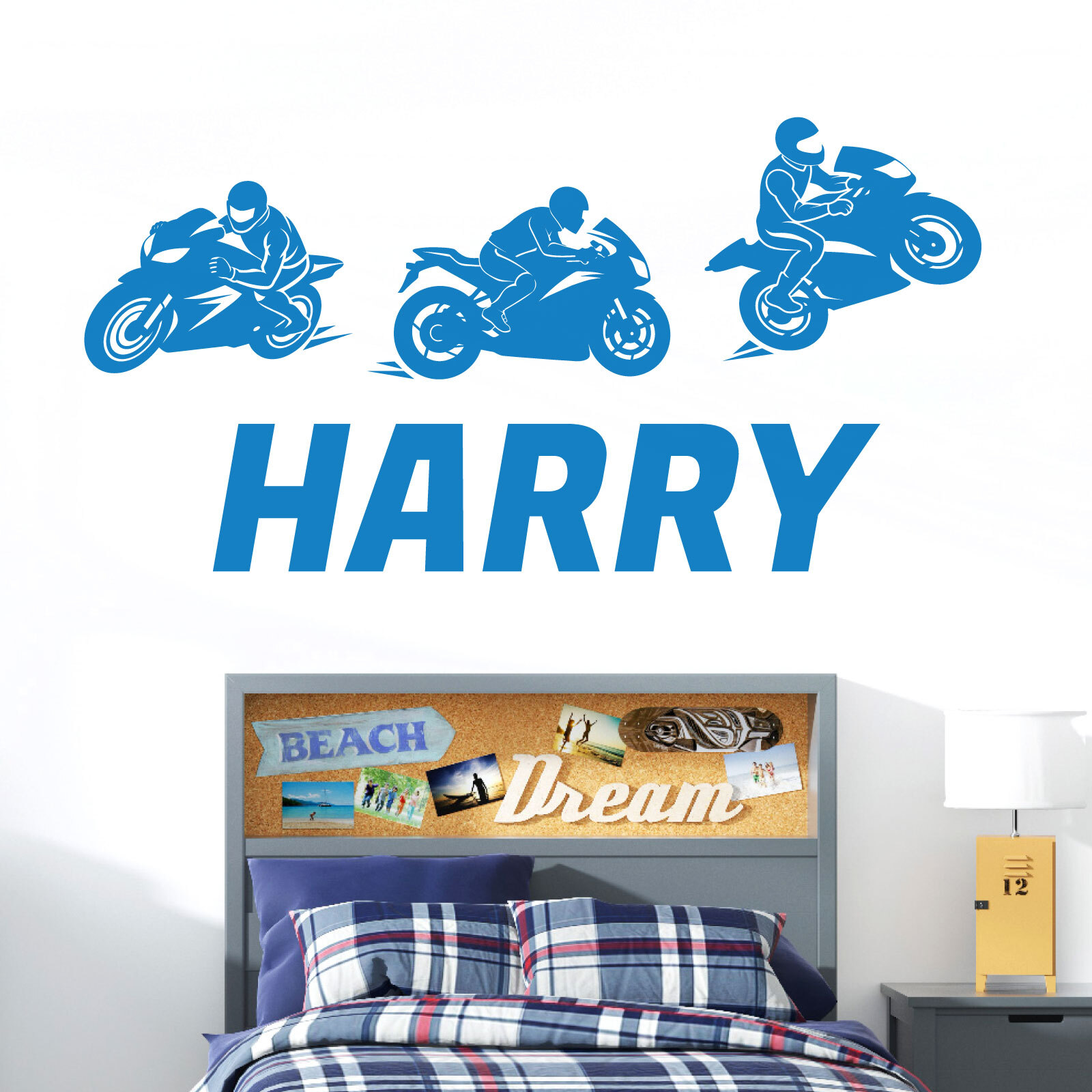 Personalised Name Motorbike Wall Sticker – Racing Motorcycles – Boys Bedroom