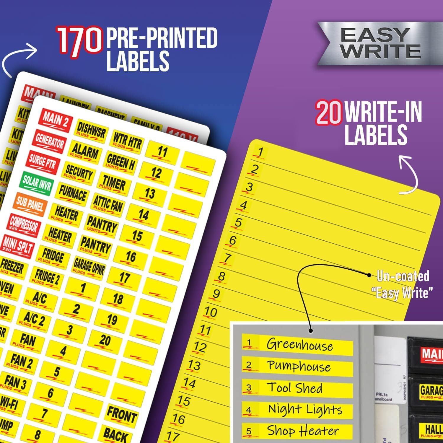 100 AMP Set – 170 Circuit Breaker Decals Vinyl Labels for Breaker Panel Boxes