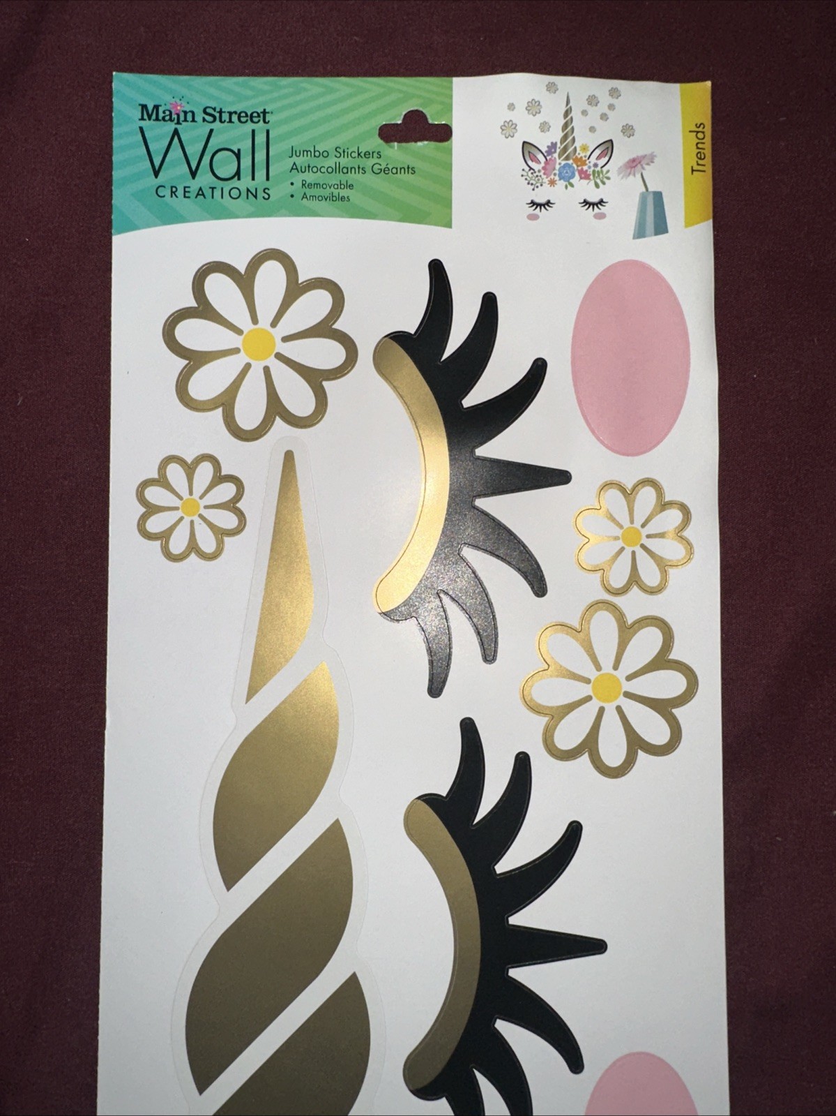 FLORAL FAIRYTALE UNICORN FACE wall stickers 19 decals magical horse horn flowers