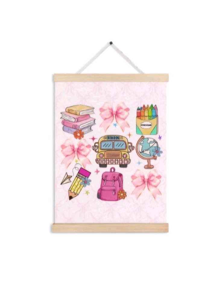 Coquette Pink Bow Back To School Girly Wall Art Poster Hanger Frame