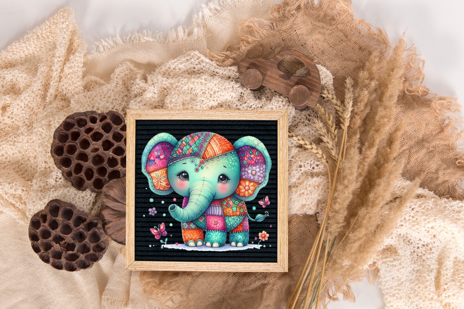 Turquoise Patchwork Elephant UV DTF Transparent Sticker / Decal