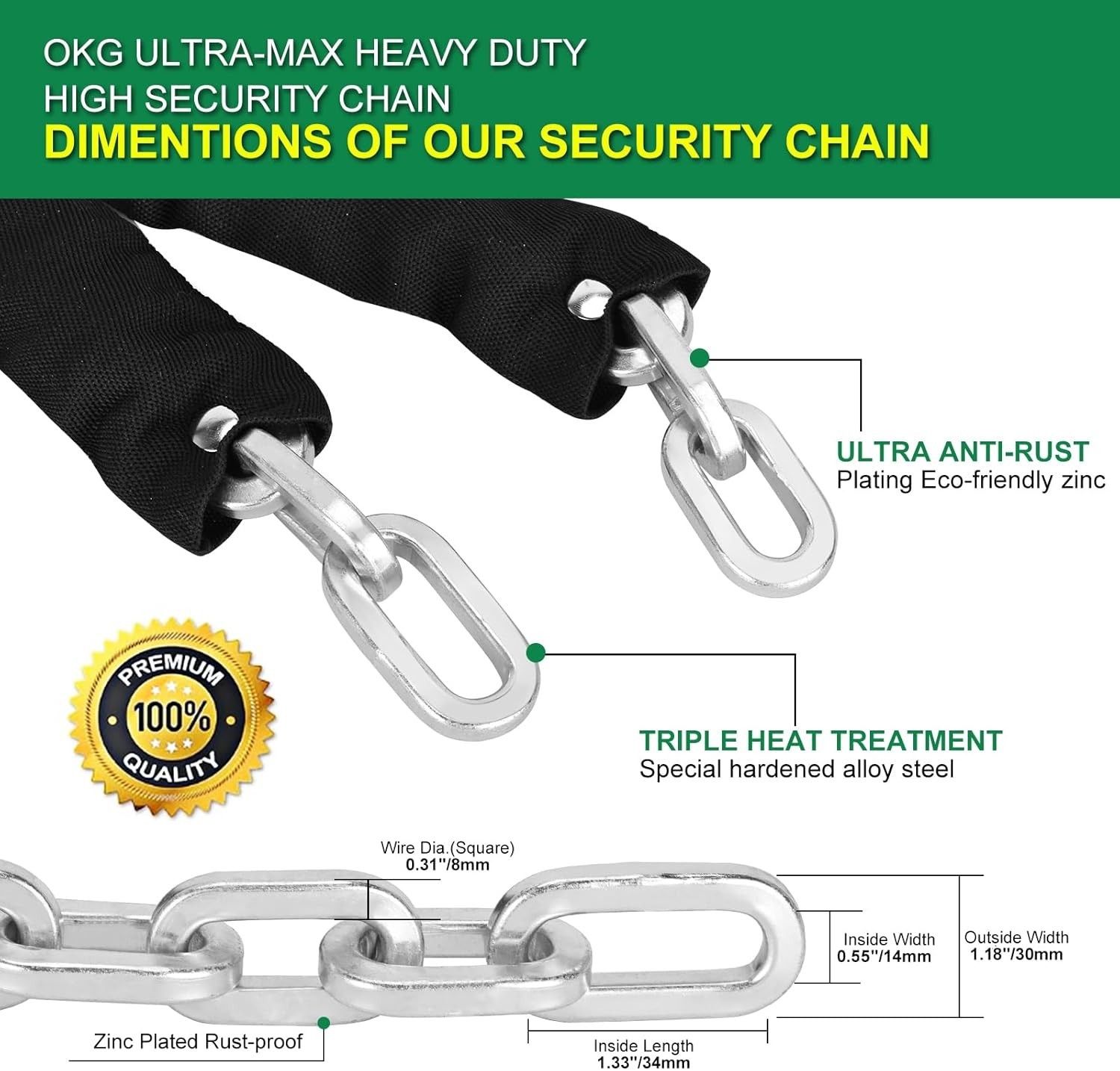 Heavy Duty Security Chain, 10ft x 5/16in (8mm) Thick, Anti-Theft & Cut-Proof …