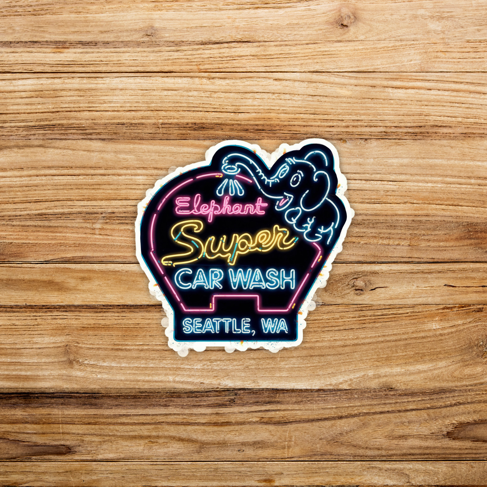 Neon Elephant Super Car Wash Seattle WA Sticker Decal Sign Art #1354