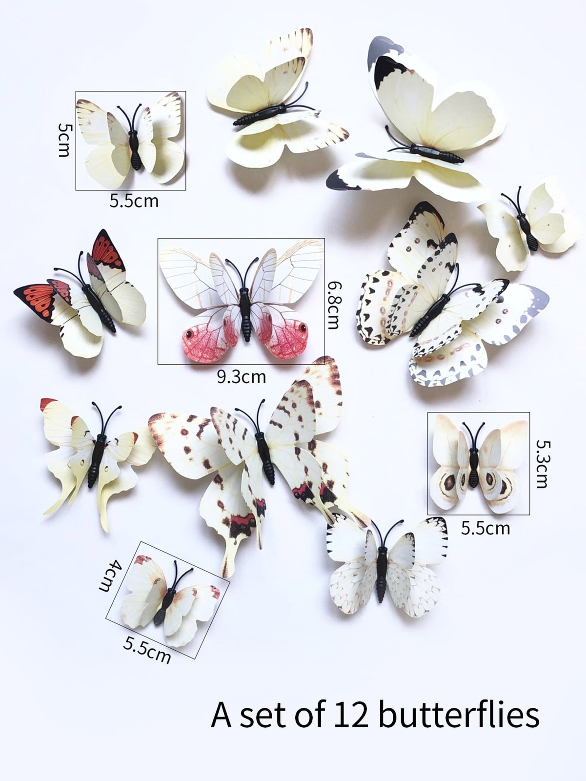 12pcs 3D Butterfly Sticker Ivory Wall Decals Butterflies Removable Mural Wall