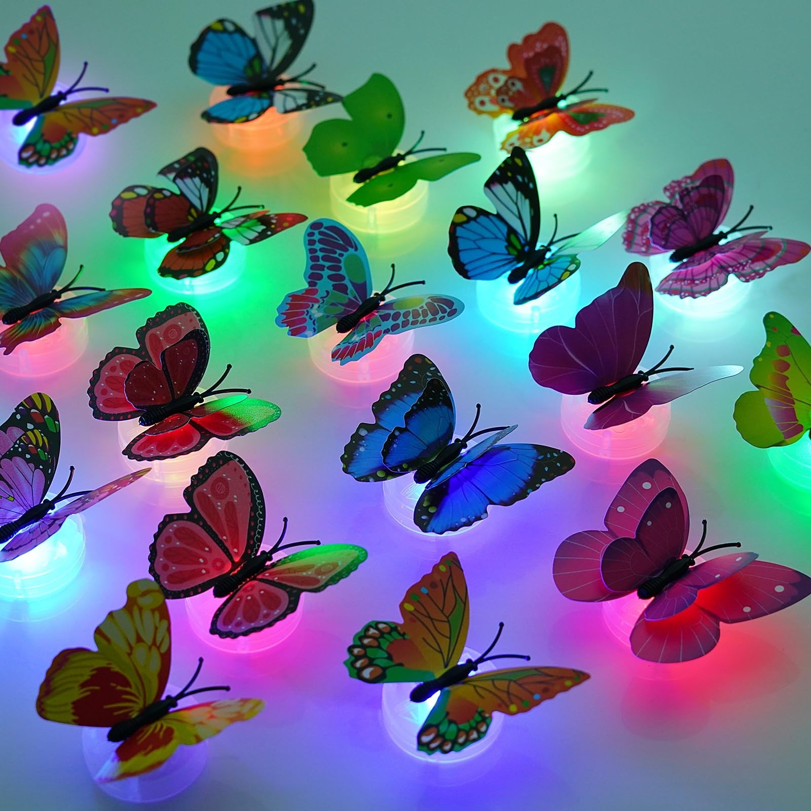 3D Butterfly Wall Decor with LED Lights, Glow-in-the-Dark Stickers, 48 Pcs for B