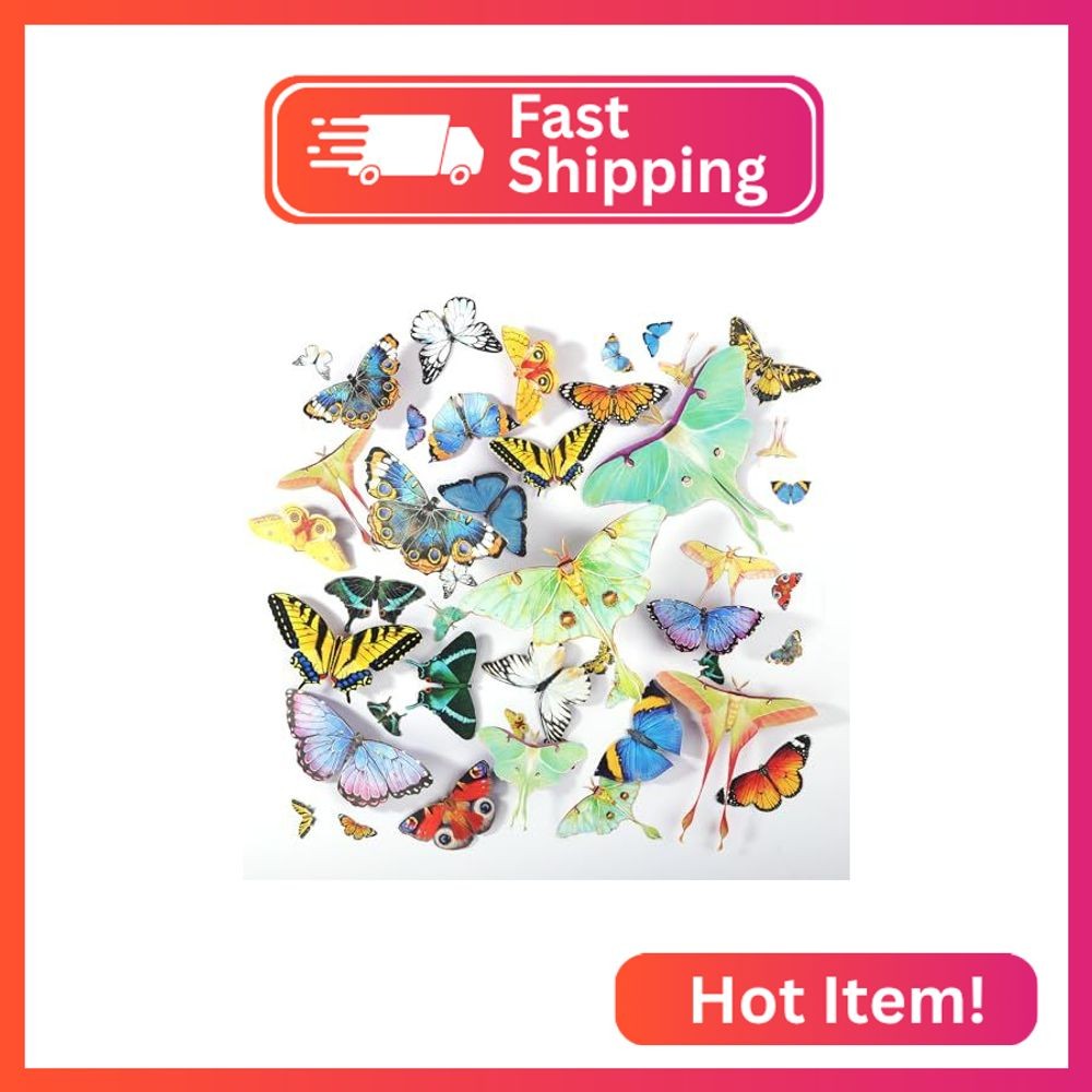 LET'S RESIN Realistic Paper Butterfly Moth,46 Pcs Double-Sided Faux Butterfly,Ep