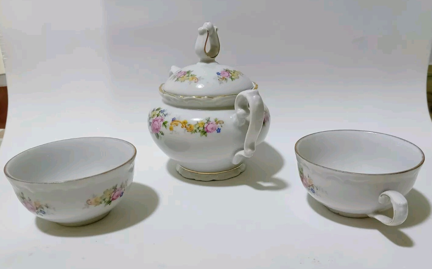 Vintage ☆ Sugar Bowl Set And 2 Ceramic Cups Cm 11 X 4.5 X 2
