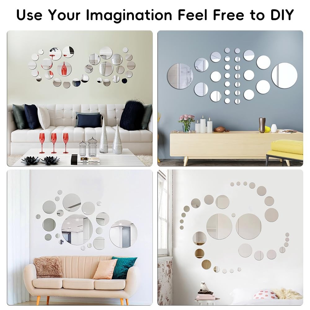 32Pcs Round Acrylic Mirror Stickers Wall Decor Decals DIY Self-Adhesive Wall Art
