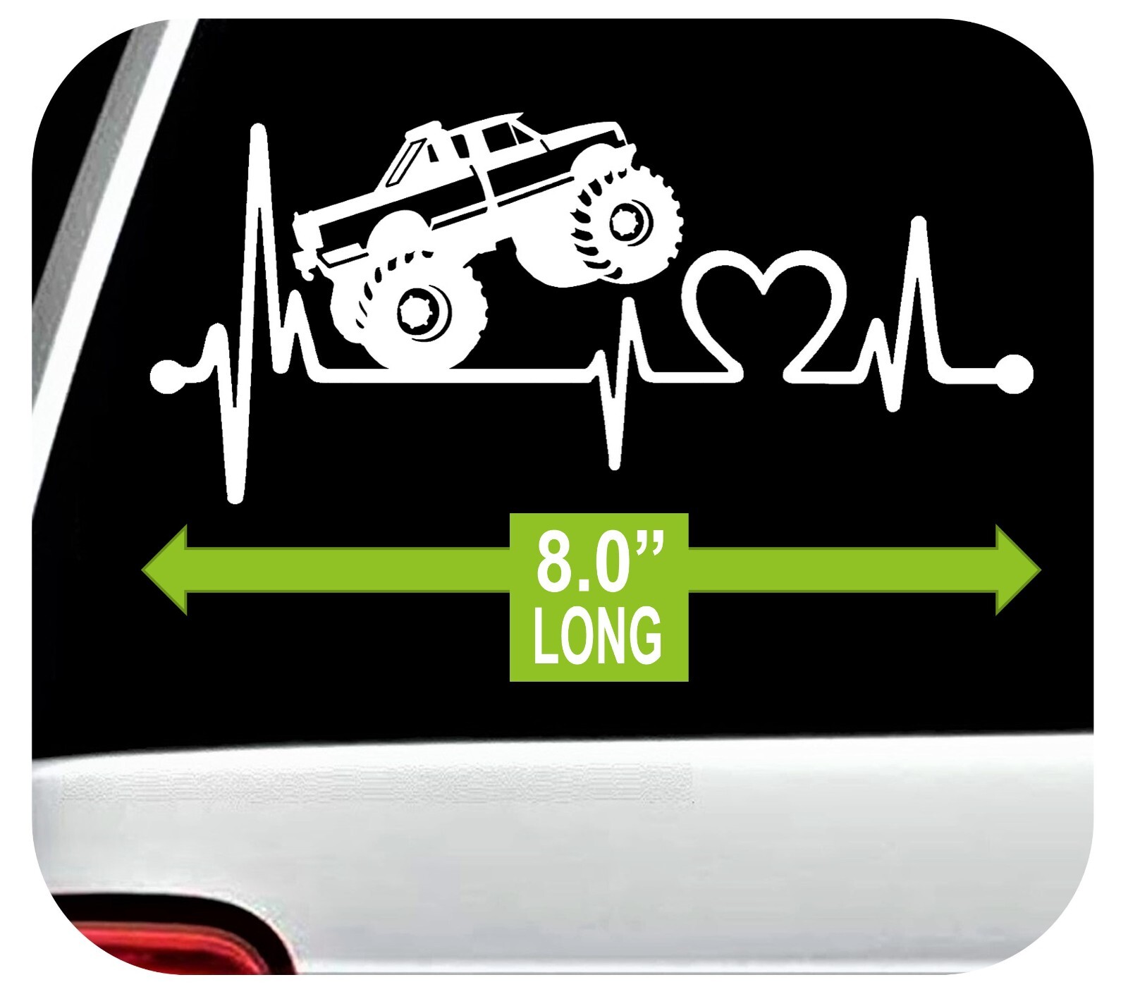 Monster Truck Heartbeat Lifeline Decal Sticker Truck 8 Lug, Laptop Surface K1106