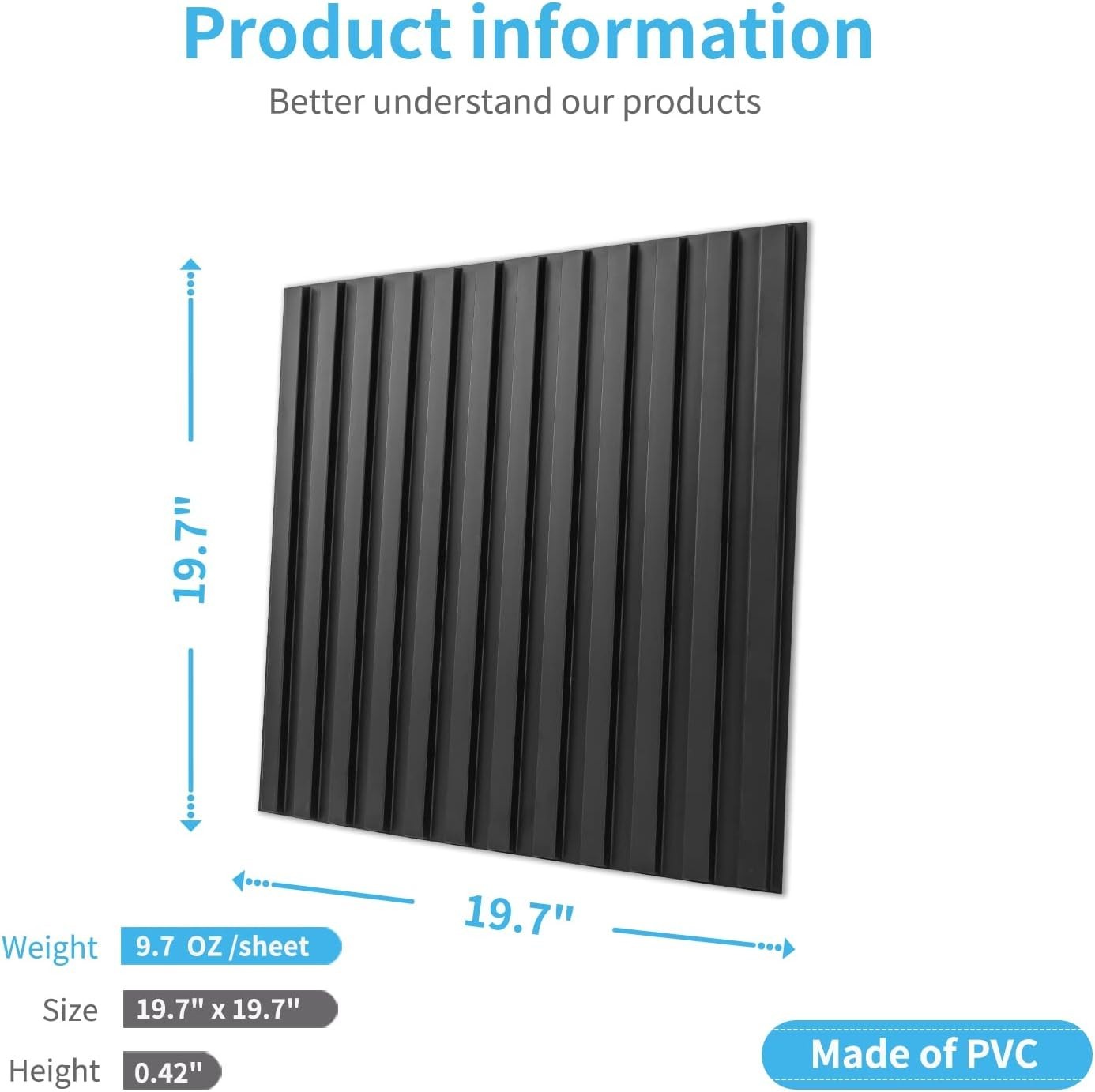 3D Fluted Wall Tiles – Black, 12-Piece Set, 32 Sq.Ft.