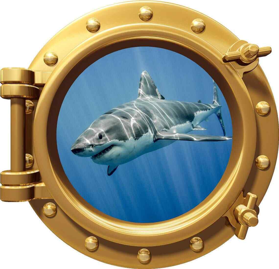 PortScape Shark #4 Ocean Sea Porthole 3D Window Wall Decal Vinyl Wall Sticker