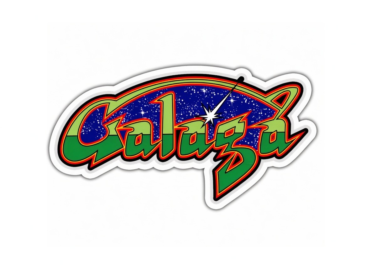 Galaga Arcade Retro Gaming Logo Waterproof Die-Cut Sticker