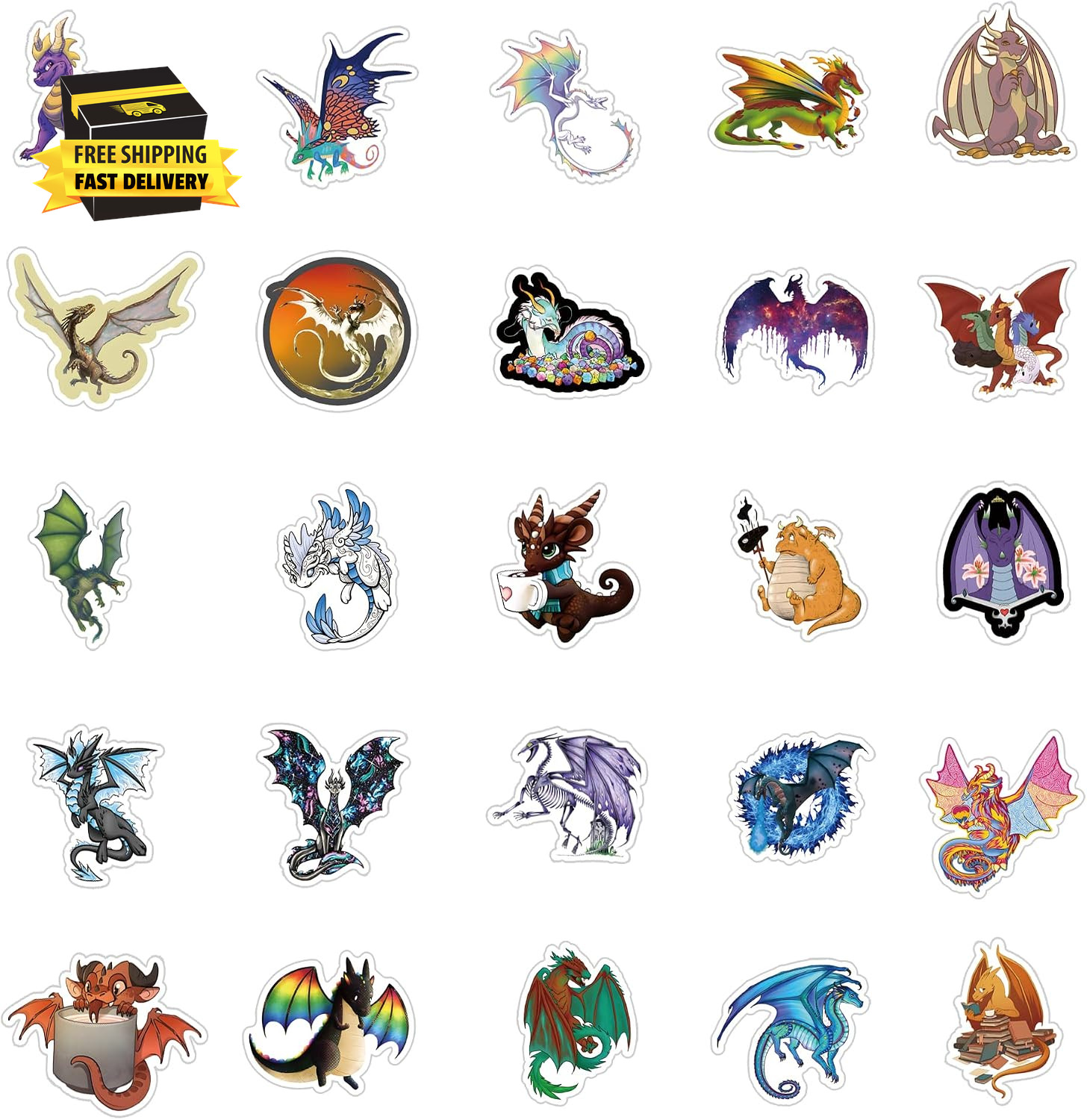 61Pcs Dragon Stickers Pack, Aesthetic Cartoon Cute Vinyl Waterproof Decals for W
