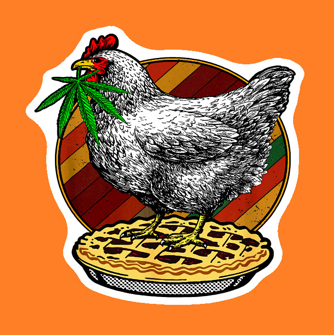 Weatherproof Chicken Pot Pie Weed Stickers Vinyl Decal Added Layer UV Safe Humor