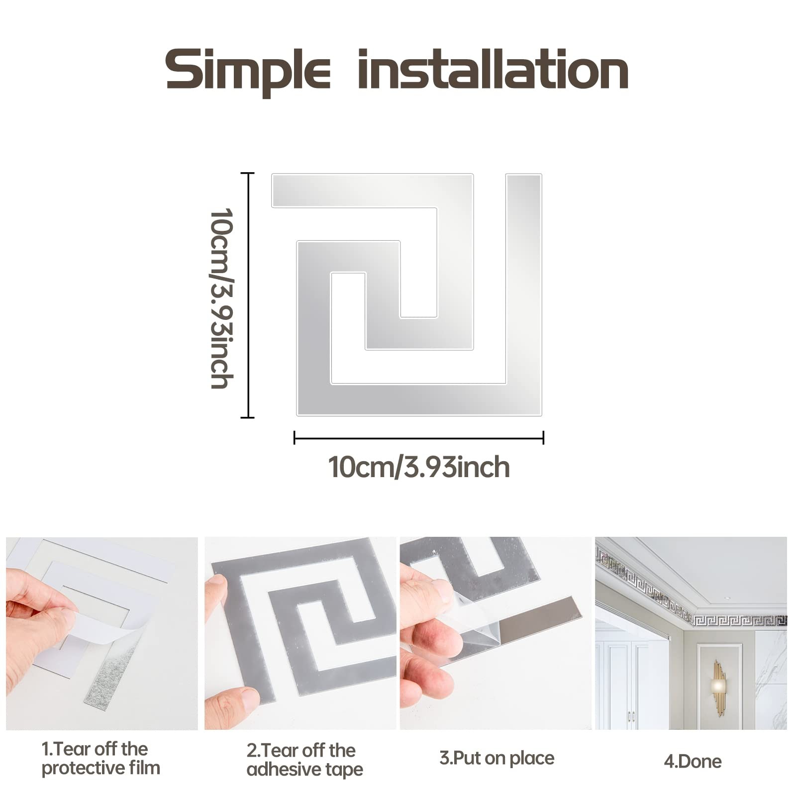 72Pcs Mirror Border Stickers Wall Decor Stickers Removable Peel and Stick Bac…