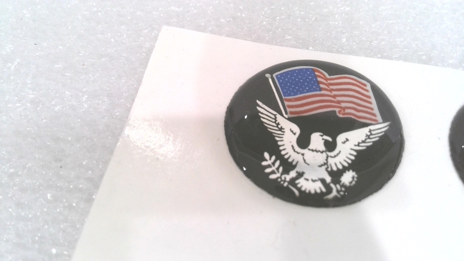 AMERICAN FLAG/EAGLE DOMED DECAL EMBLEM, 2.3 MM X 1.1", VETERAN (LOT OF 5)