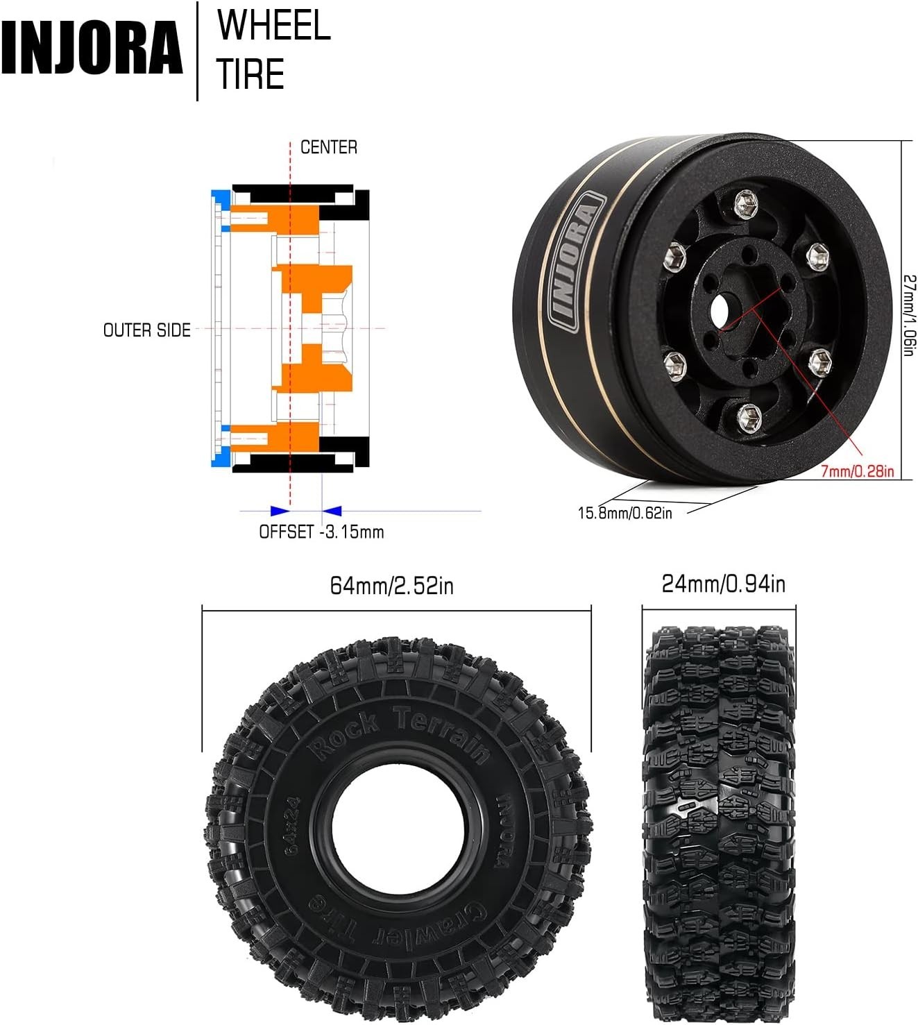 1.0 Brass Beadlock Tires Set 4PCS Tires for 1/18 TRX4M 1/24 RC Crawler Car Axial