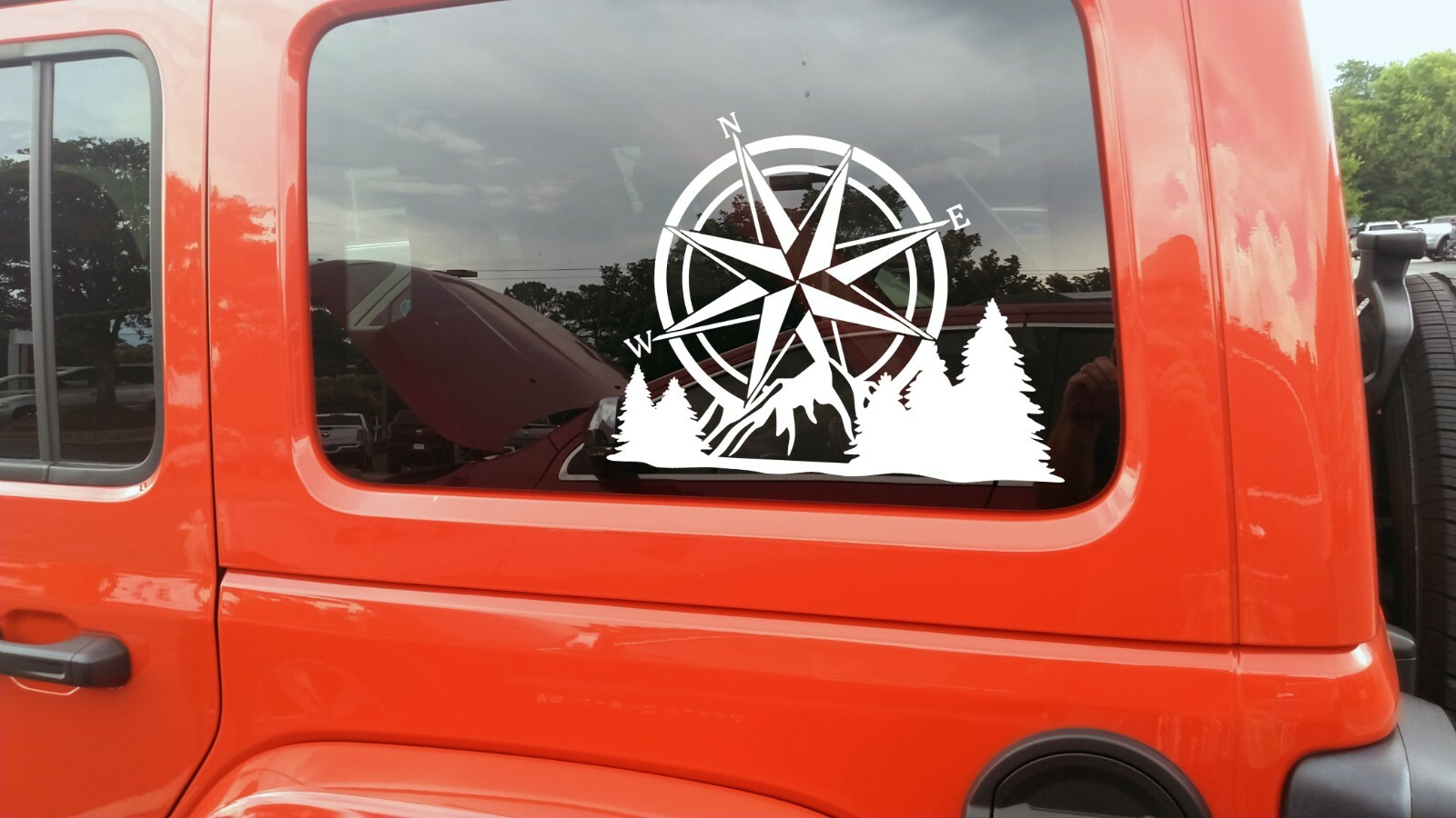 Compass Mountain Forest Scene V2 | Camping RV Graphics Scenery | Die Cut Sticker