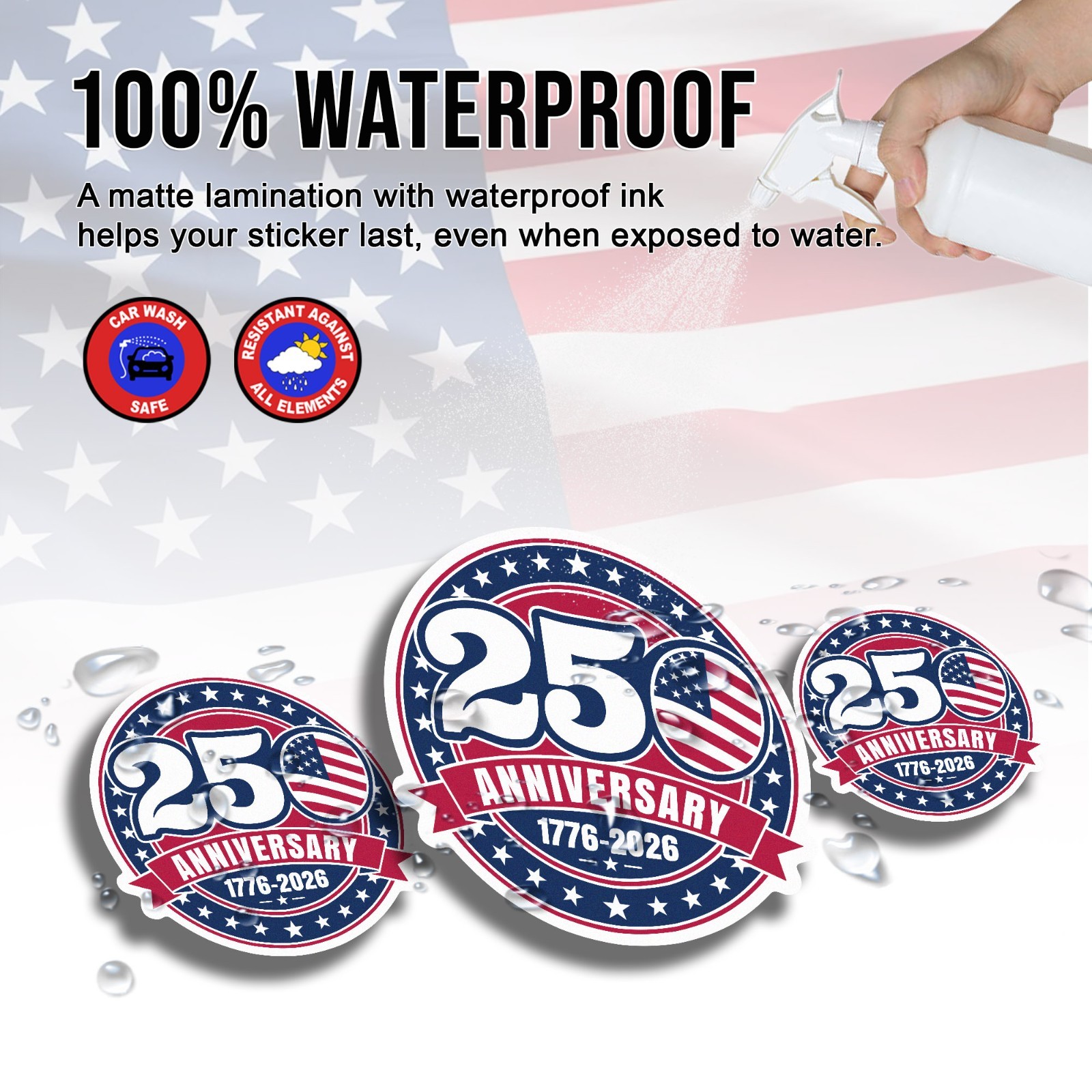 250th Anniversary Sticker, 1776–2026 America Semiquincentennial Sticker Size 3"