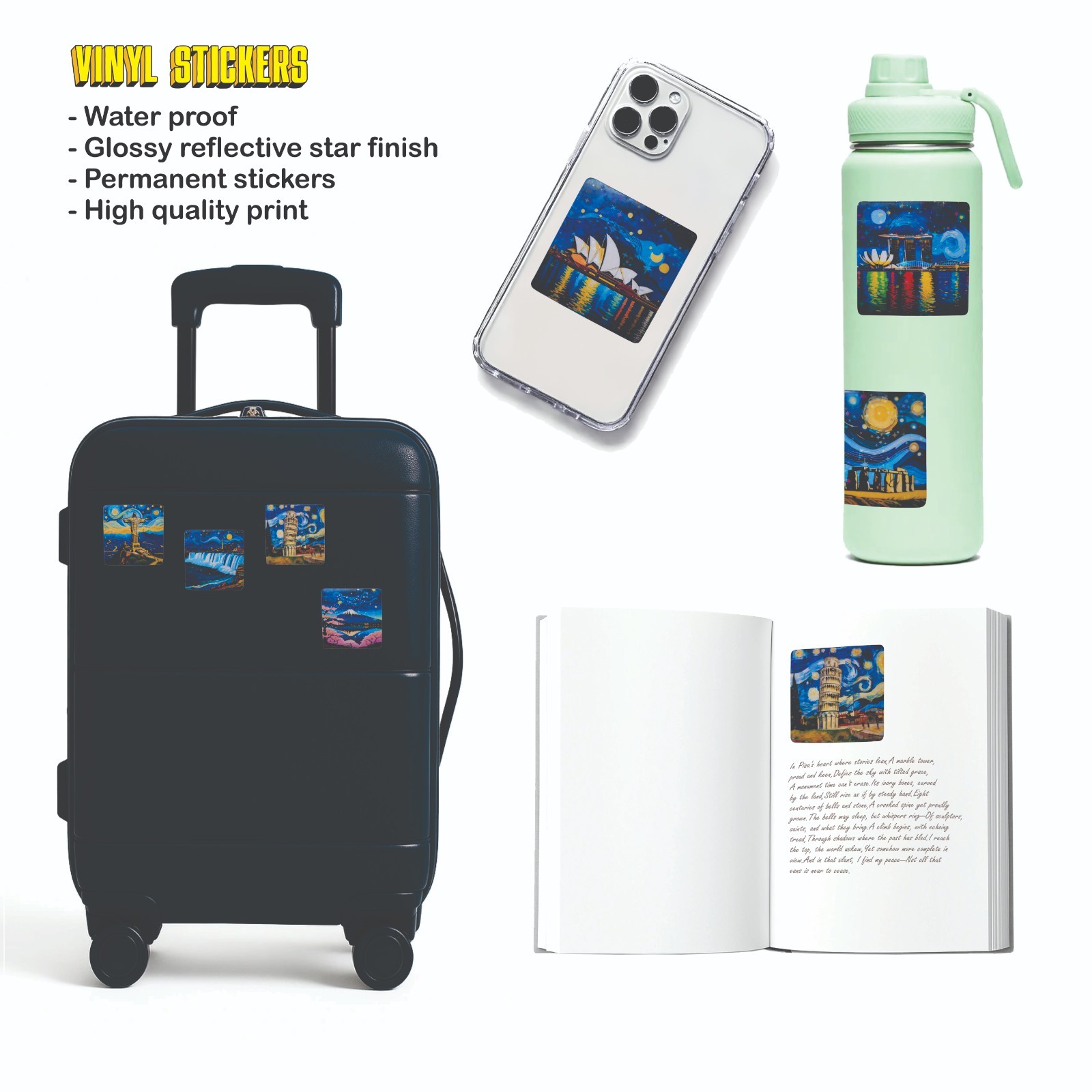 Starry Night at the Time Square New York USA ART Vinyl Stickers !! Van Gogh
