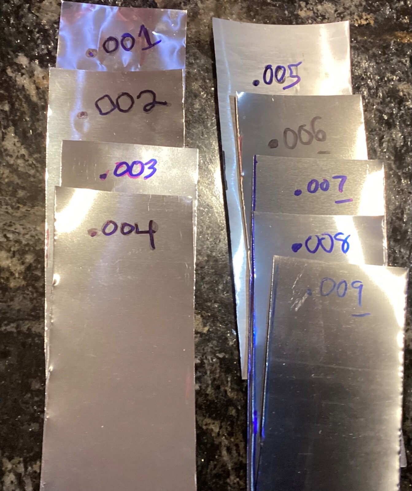 ASSORTMENT OF STEEL SHIM (9 SIZES FROM .001 To .009 (1” x 6" piece of each)!!