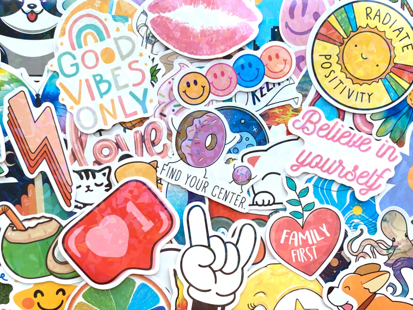 5-100 pcs Holographic Stickers, Boho Aesthetic Reflective Journal Laptop Decals