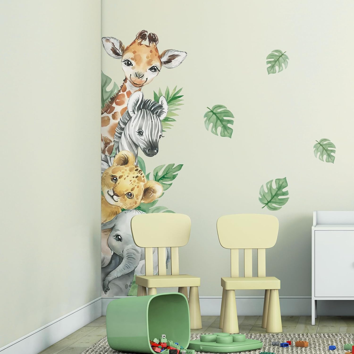 45× 23In Watercolor Jungle Animal Wall Stickers Forest Safari Animal Wall Decals