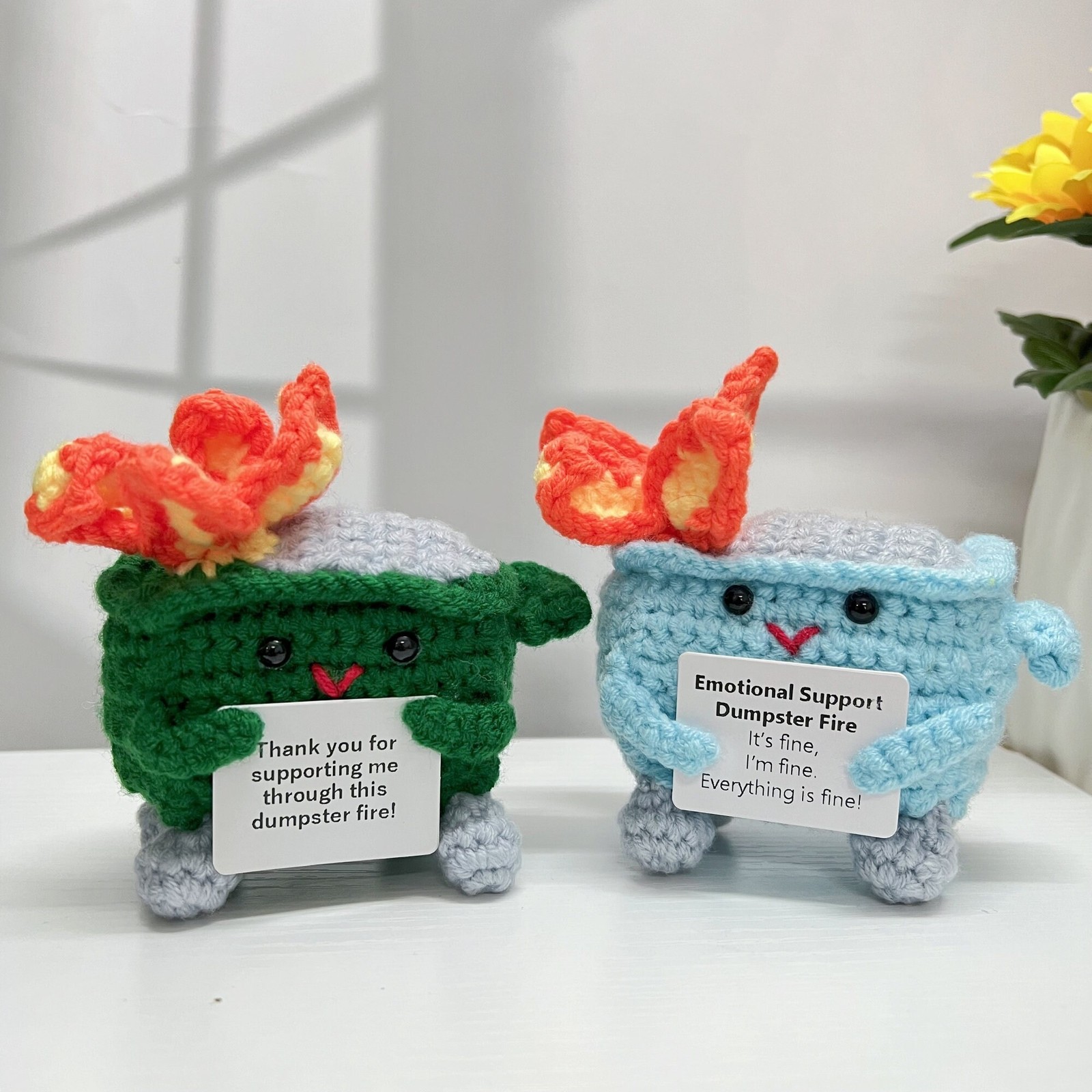 Crochet Dumpster Fire, Funny Burning Trash Can, Desk Decor Gift
