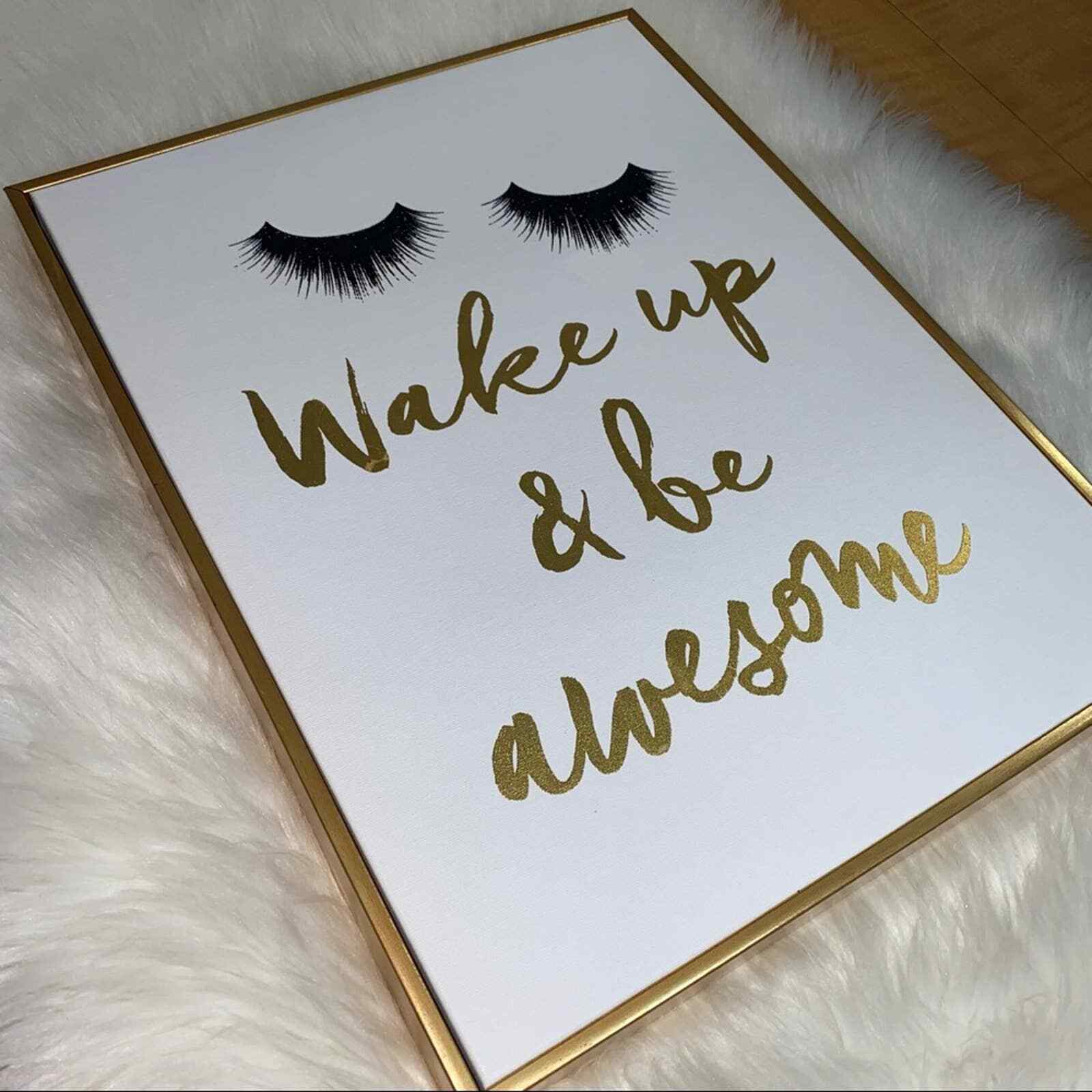 Colleen Karis Designs Wake Up & Be Awesome Canvas Glitter Printed Wall Art 16×20
