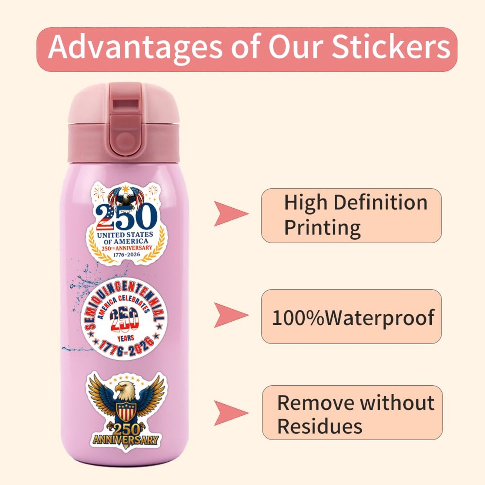 110PC 250 Anniversary USA Patriotic Vinyl Stickers Set Weather Resistant Laptop