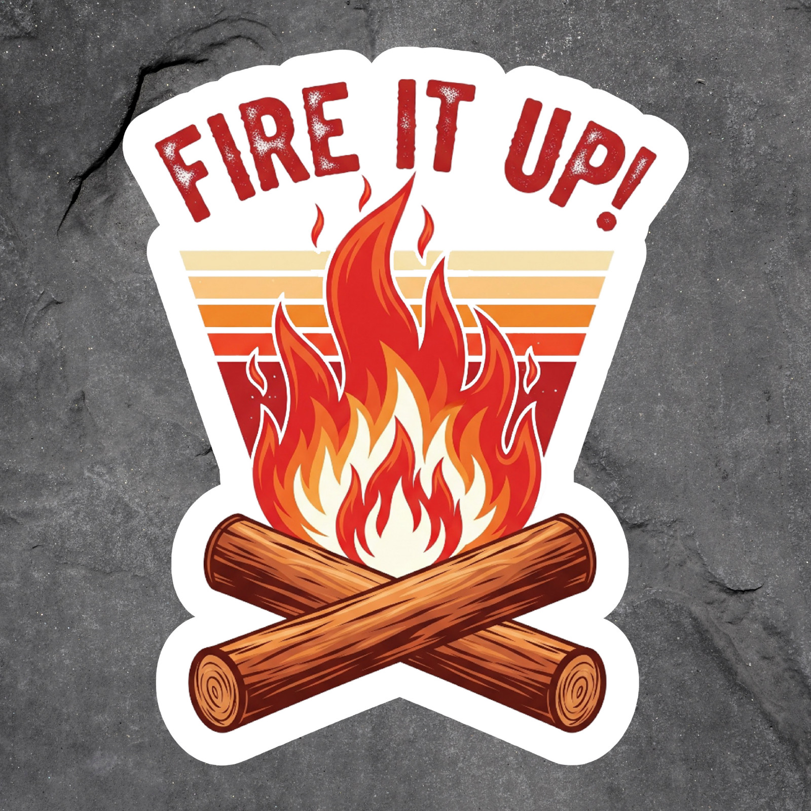Camping sticker vinyl decal fire it up campfire flames retro outdoor humor