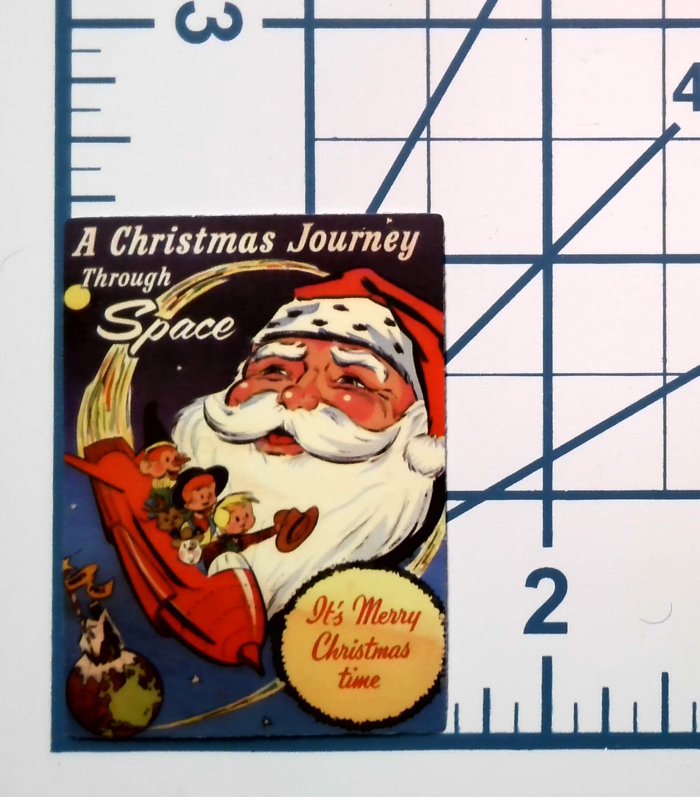 Vintage Santa Space Rocket Christmas Journey Sticker Retro Holiday Sci Fi