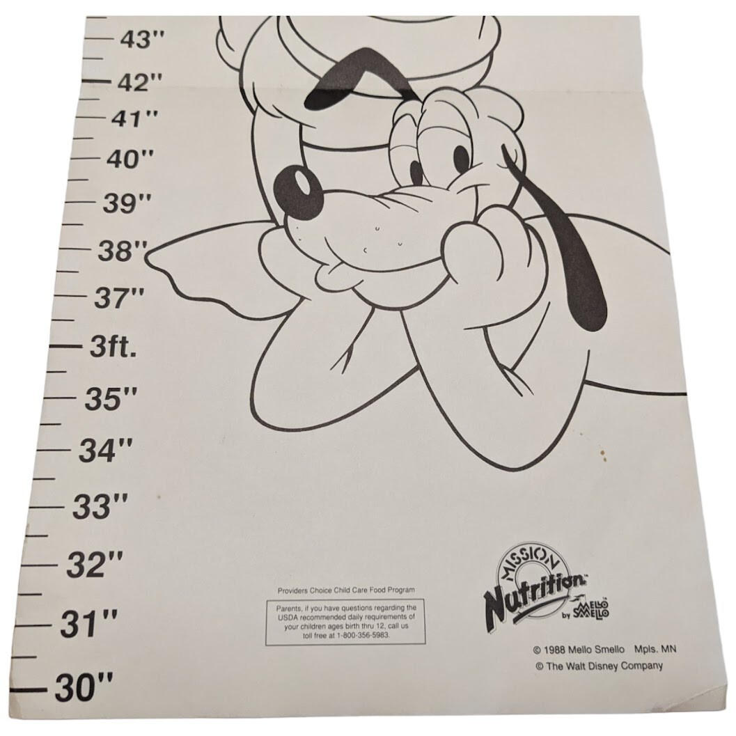 VTG 80s Walt Disney Hanging Height Chart – Goofy, Donald Duck, Pluto – RARE