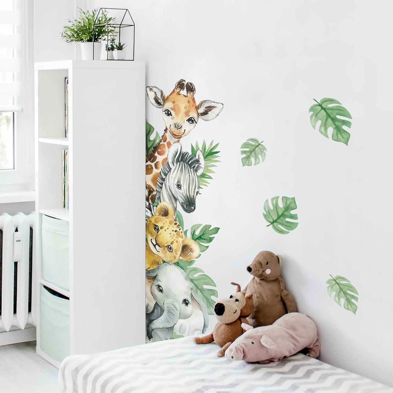 45× 23In Watercolor Jungle Animal Wall Stickers Forest Safari Animal Wall Decals