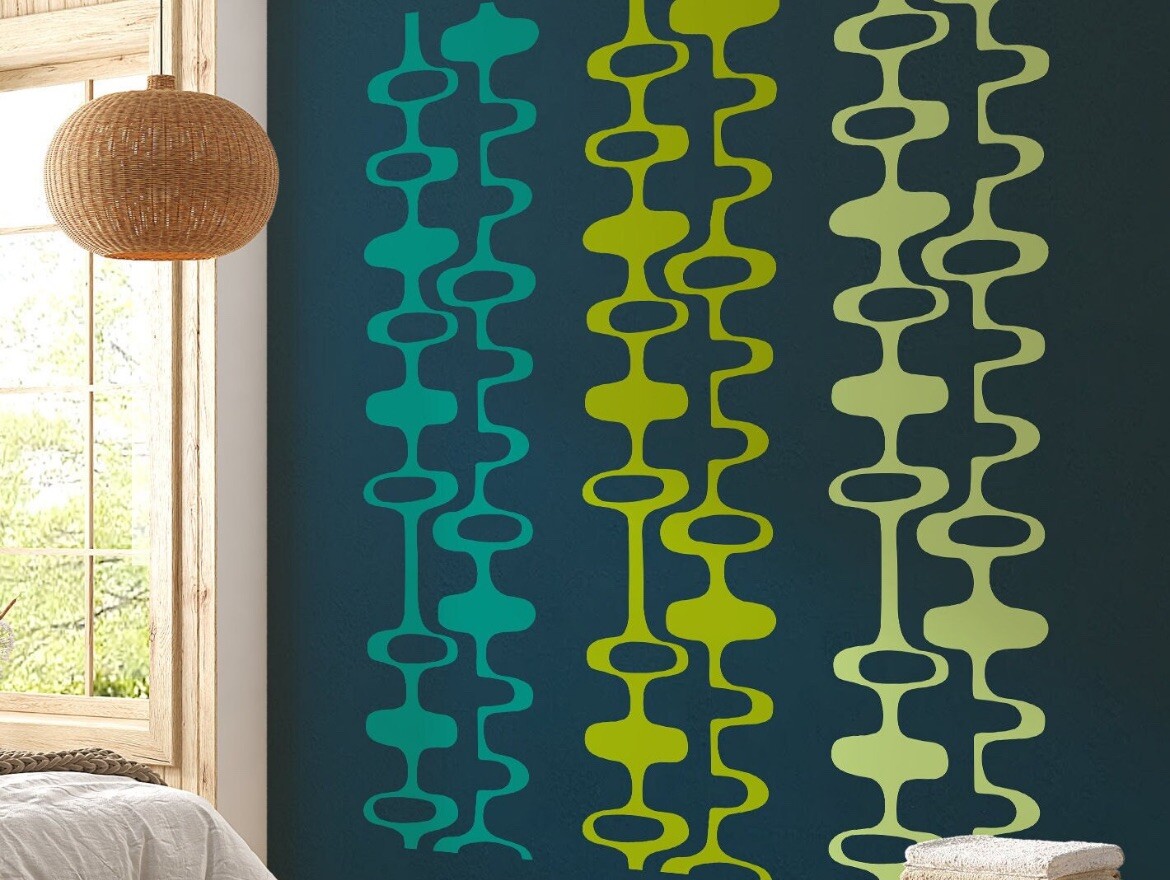 Modern Decor Atomic Age Oval And Stripes Modern Midcentury Wall Decal