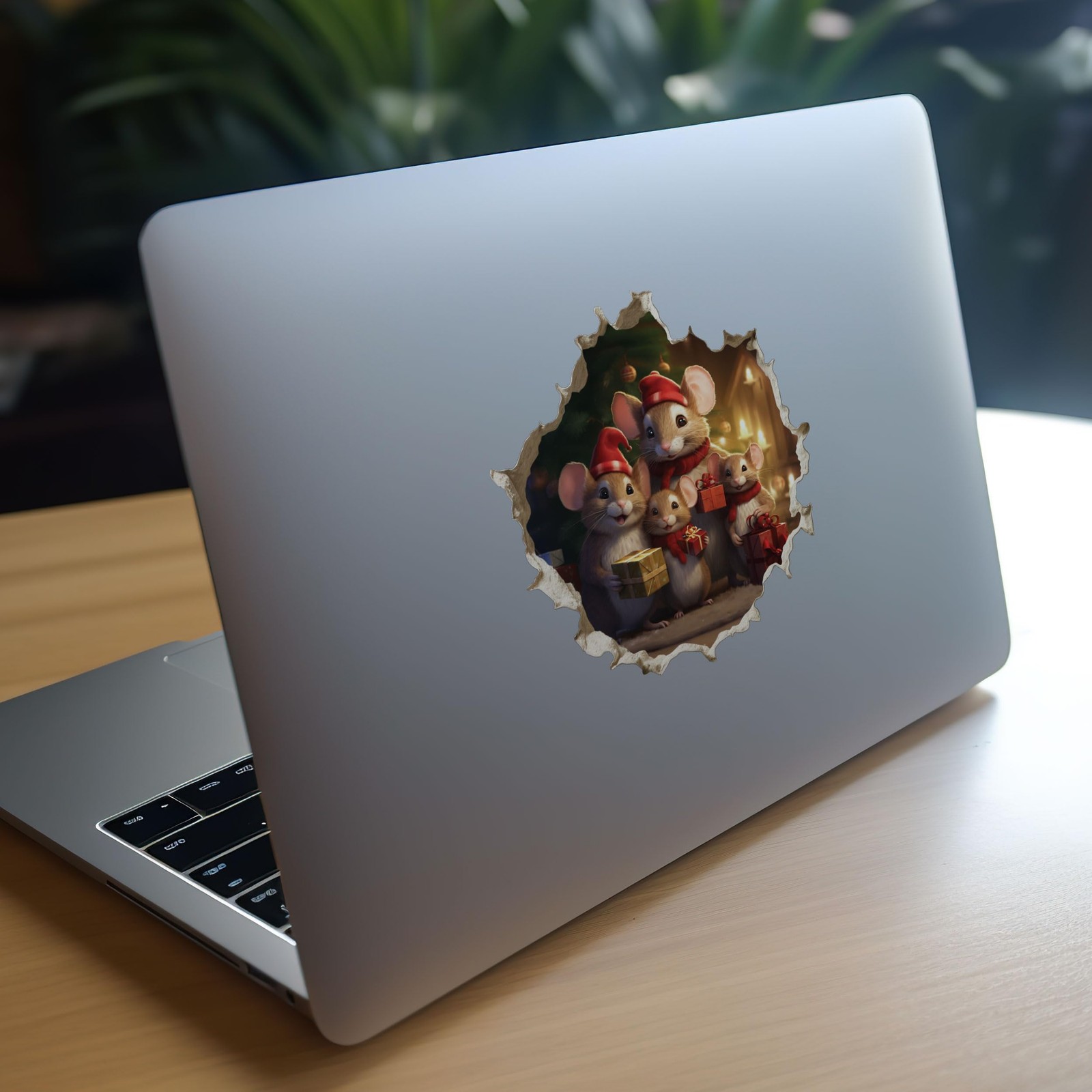 My Wonderful Walls Christmas Family Mouse Hole Decal 3D Effect 5×5 Multi