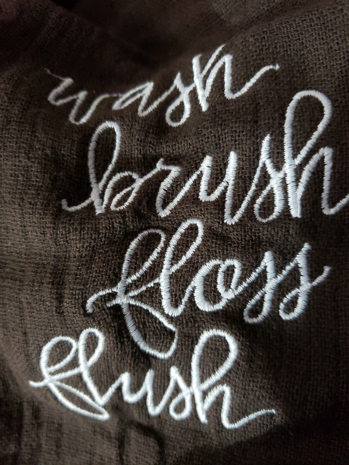 Washcloth Guest Finger Towel WASH BRUSH FLOSS FLUSH Cotton 13×13 in Chocolate