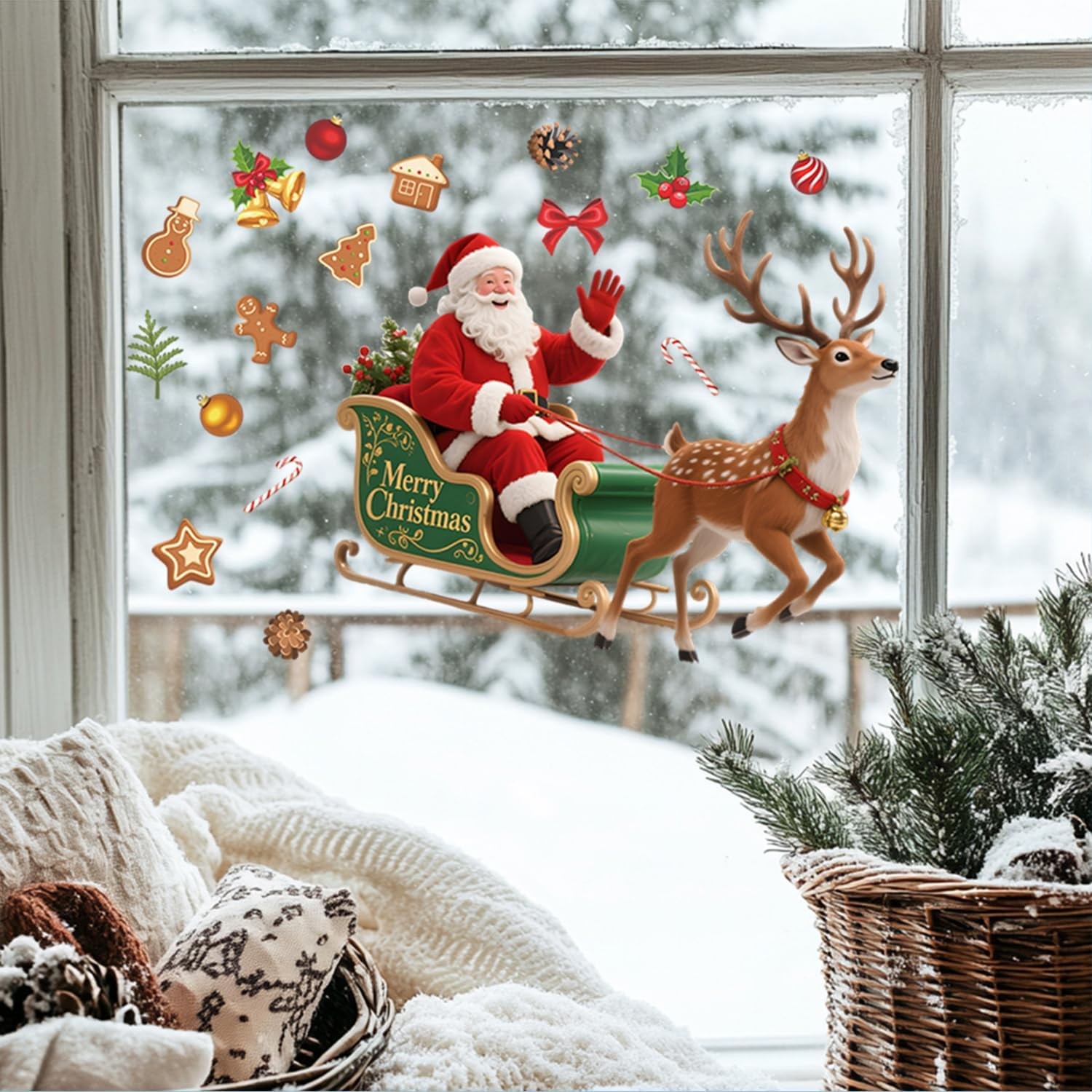 Santa Sleigh Christmas Wall Decals | Peel and Stick Holiday Decorations with …