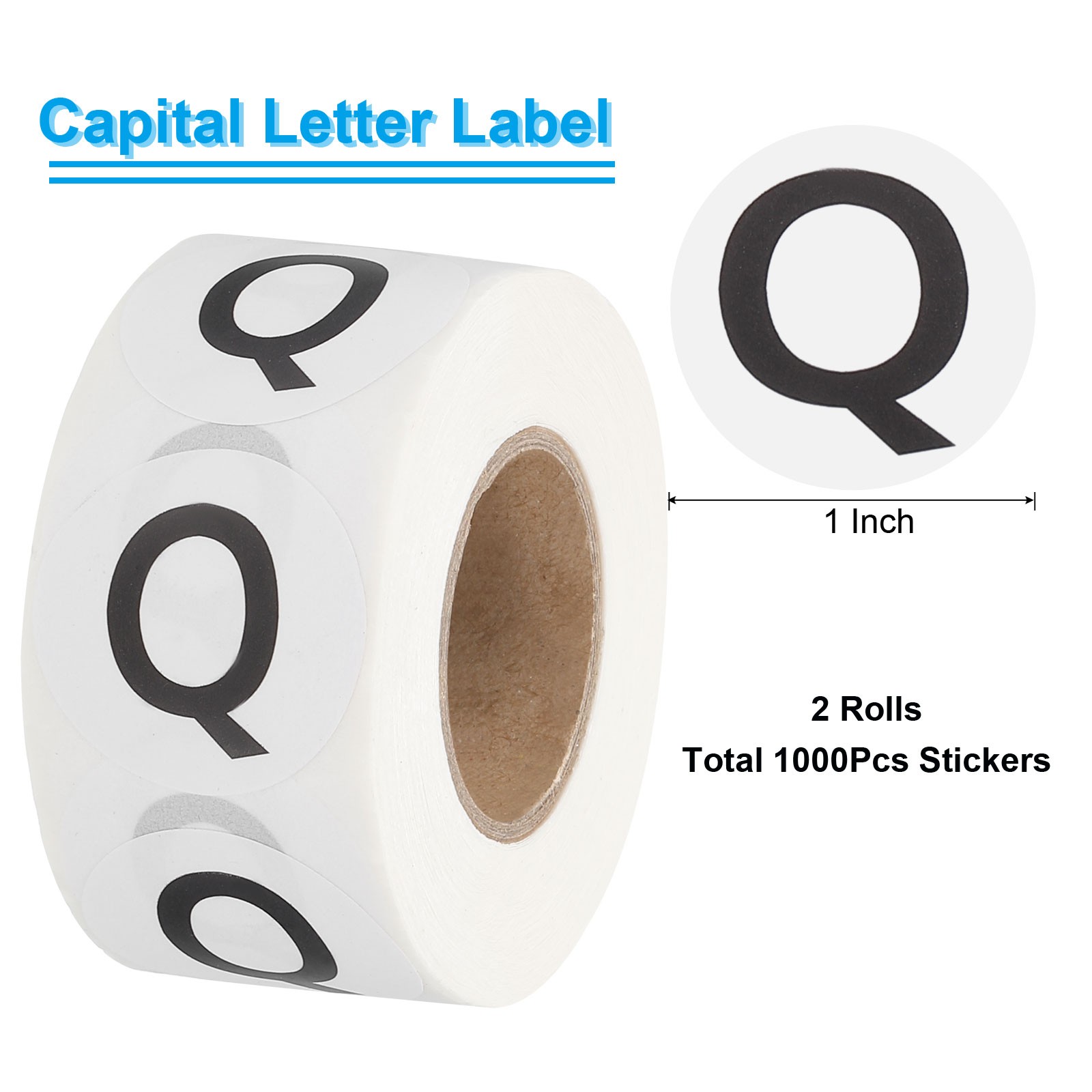 Letter Q Inventory Labels, 1 Inch Capital Letter Stickers (2Roll/Total 1000Pcs)