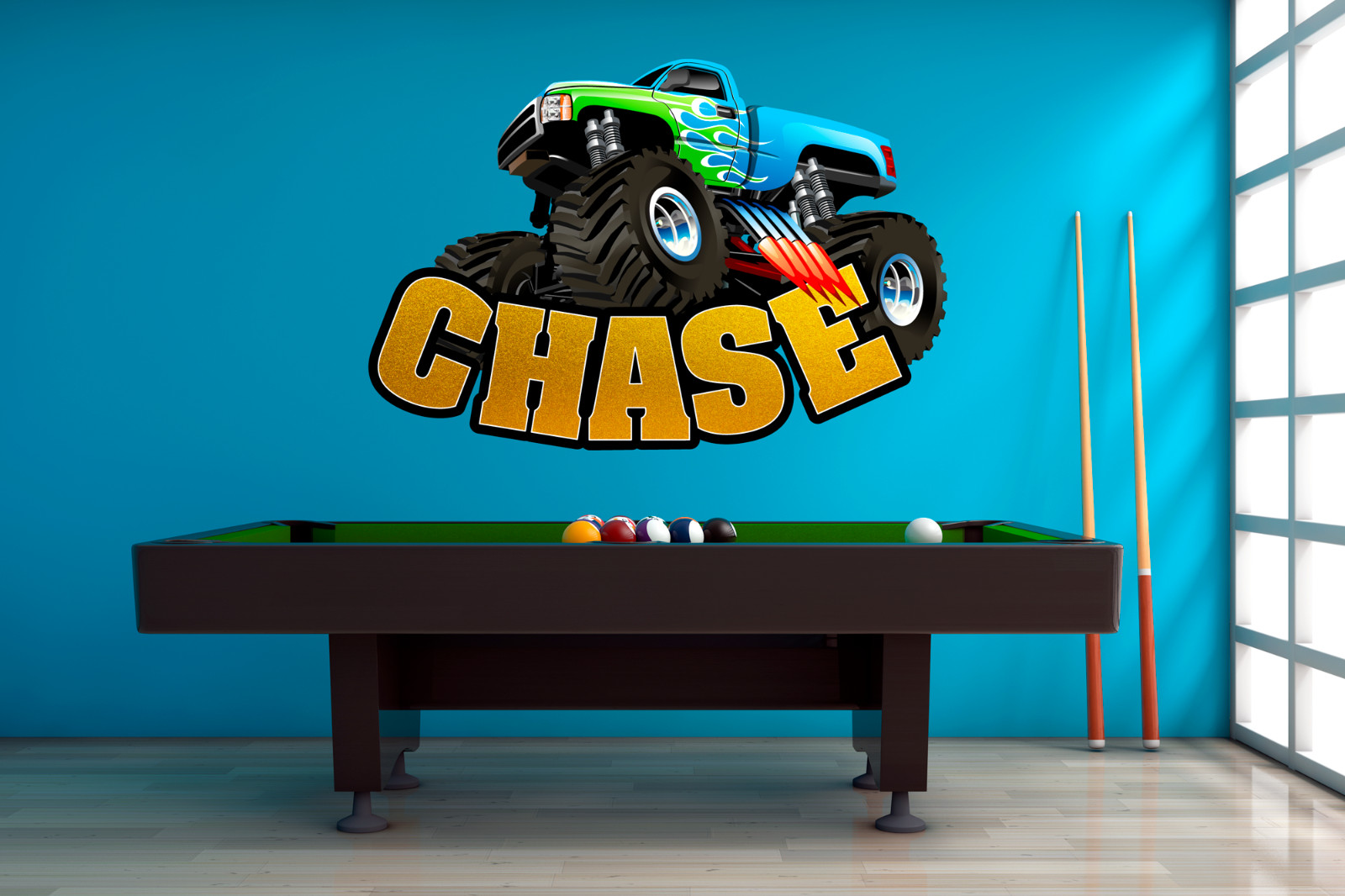 Personalized Monster Truck Name Wall Decal Sticker for Boy-Custom Room Decor Art